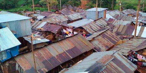 An image of corrugated houses in the Githogoro slum.