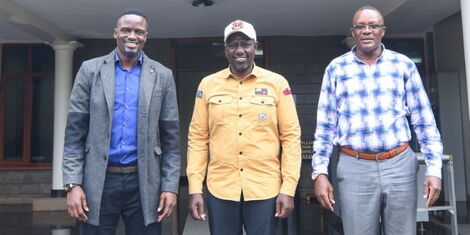 DP William Ruto (centre), football star Macdonald Mariga (left) and politician Eliud Owalo (right) at DP's Karen residence, Nairobi on Wednesday, November 11, 2020