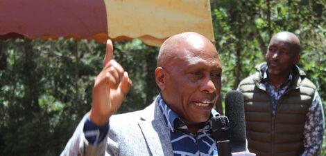 Nyeri Gubernatorial candidate, Thuo Mathenge speaks to county residents on August 7, 2022.