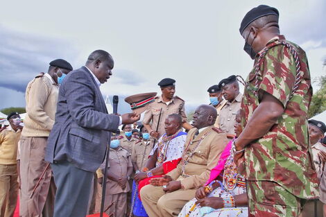 Interior CS Fred Matiang'i during the Installation of Senior Principal Chief Roika ole Shira in Kajiado County on December 15, 2021.