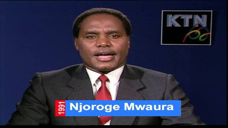 An image of Njoroje Mwaura anchoring news for KTN in 1991.