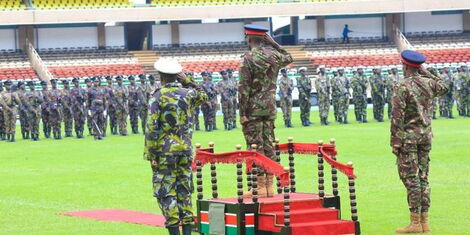 military officera at Moi International Stadium Kasarani as she supervises preparations of William Ruto's swearing-in ceremony.jpg