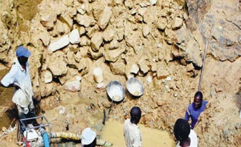 Gold miners at a site in Kakamega county