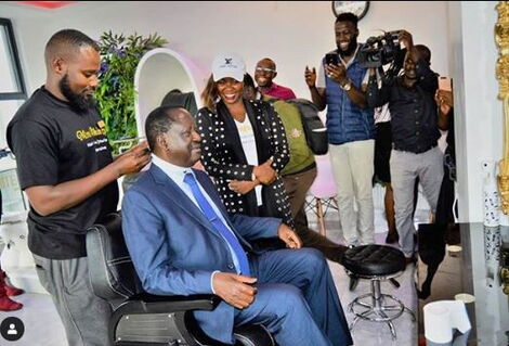 ODM Leader Raila Odinga getting a haircut at Miss White Spa in Nairobi in December 2019.