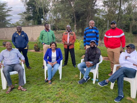 Jubilee Party legislators Kipchumba Murkomen, Moses Kuria, Susan Kihika, Kithure Kindiki, Rigathi Gachagua, Aaron Cheruiyot, Nixon Korir, Kimani Ichung'wa and Ndindi Nyoro during a meeting on Saturday, May 23, 2020