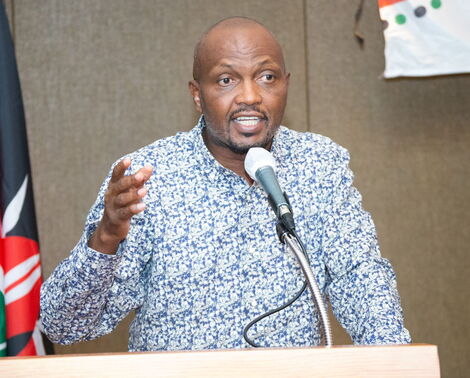 Trade Cabinet Secretary Moses Kuria addressing a meeting with Kenyans living in Seoul, South Korea on November 22, 2022