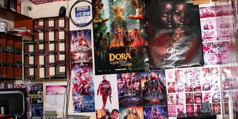 An image of the inside view of a movie shop.