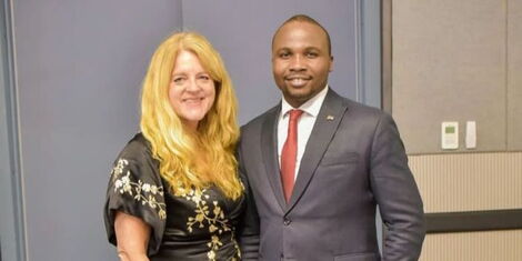 A photo of Mwangi Maina with former Norwegian Minister for International Development on 22 November, 2022.
