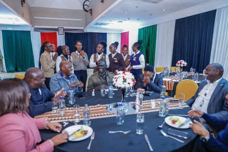 Health CS Susan Nakhumicha seated alongside her colleagues during her birthday surprise in Nanyuki on January 5, 2022.