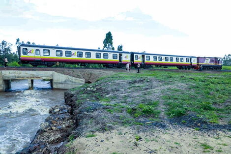 A train on a test ride on the Nakuru- Kisumu Railway line.