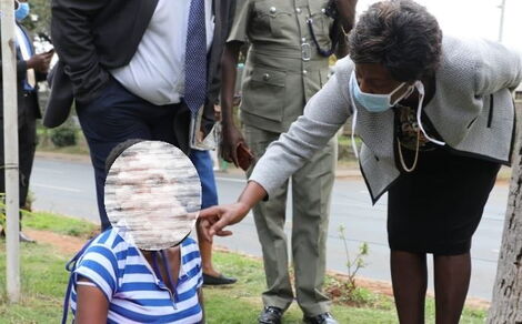 Kitui Governor interacting with the Tanzanian national begging along Uhuru Highway on July 9, 2020.