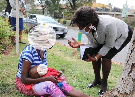 Kitui Governor Charity Ngilu interacting with theTanzanaian national along Uhuru Highway on July 9, 2020.