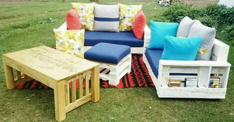 Furniture made using pallets on display