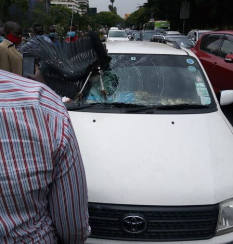 A marabou stork that crashed into a vehicle's windscreen along Uhuru highway.