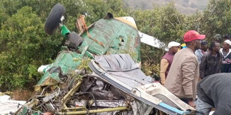 Wreckage of a plane which crashed in Marsabit County on Saturday, March 20