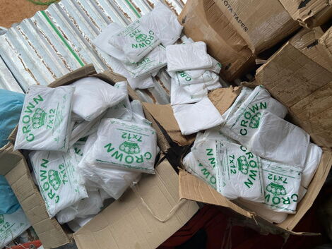 Cartons of plastic bags impounded from a truck in Kitui on Wednesday, March 4, 2020.