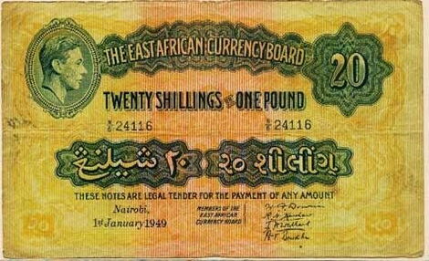 A specimen of 1949 Ksh20 pound note