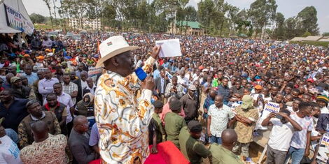 ODM Party leader Raila Odinga addressing residents in Kakamega on February 25, 2023