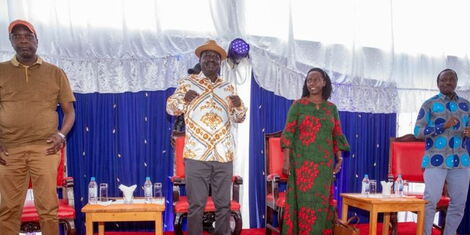 Jubilee SG Jeremiah Kioni, former Prime Minister Raila Odinga, Narc Kenya party leader Martha Karua and Wiper leader Kalonzo Musyoka during Azimio PG on September 16, 2022.