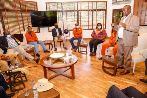 ODM leader Raila Odinga's brother Oburu Odinga speaks to Mt Kenya elders at his Karen home, Nairobi County on Friday, April 30