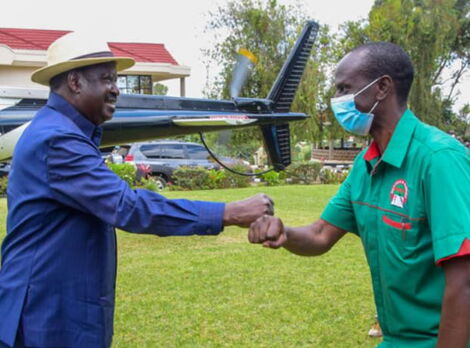 Raila Odinga (Right) pictured at Wilson Sossion's home on September 19, 2020.