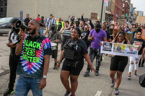 Civil groups protesting the murder of Patrick Lyoya, a Congolese national shot by a cop on April 4, 2022.