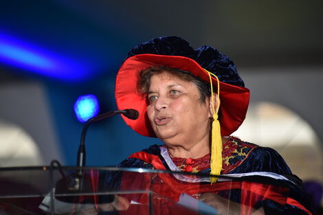 UoN Chancellor Dr. Vijoo Rattansi speaks during the University of Nairobi graduation on Friday, December 17