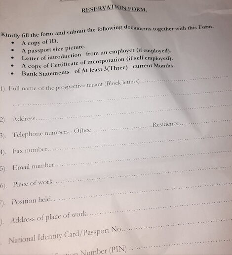 A rental agreement form shared on Tuesday, July 21, 2020