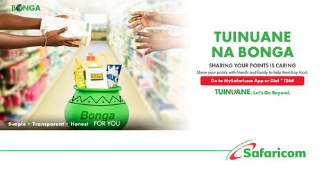 Uplift your family and friends by sharing your Bonga Points with them for food shopping. Go to MySafaricom App, select Bonga Rewards and then select Transfer Points or Dial *126# to start sharing. 