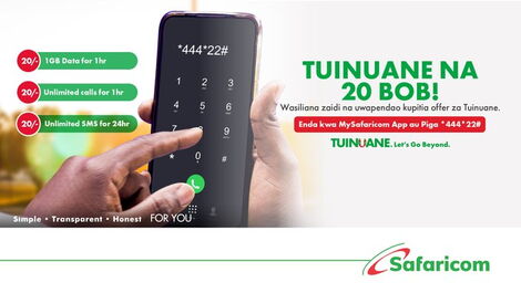Get special offers on data, calls and SMS for just Ksh20 with our #Tuinuane offers. Dial *444*22# or go to MySafaricom App to subscribe.