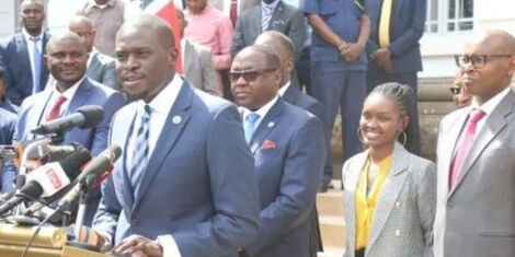 Nairobi Governor Johnson Sakaja with his deputy James Njoroge Muchiri when he unveiled his Cabinet in Nairobi on October, 27, 2022.