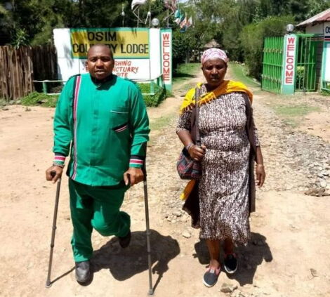 Nominated Senator Ole Sankok with his mother at the Osim country lodge.