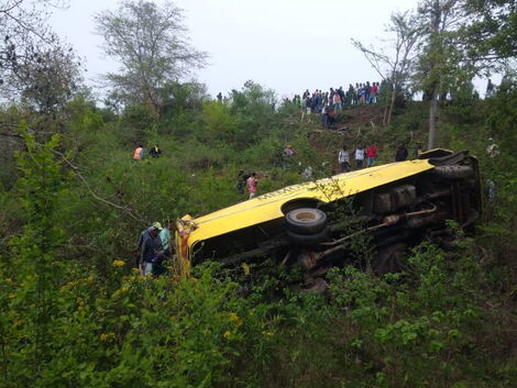 A school bus rolls into a ditch at Josa area along Mwatate-Wundanyi road.