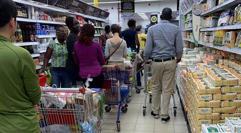 Customers queueing at a supermarket in Kenya