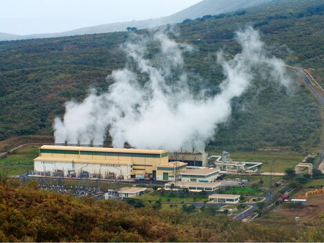 An aerial shot of a geothermal power plant in Kenya