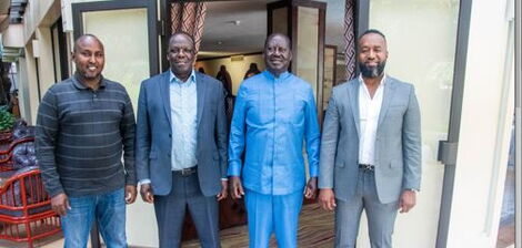 From Left: Minority Whip in the National Assembly Junet Mohamed, Former Kakamega Governor Wycliffe Oparanya, ODM Leader Raila Odinga and Former Mombasa Governor Ali Hassan Joho. 