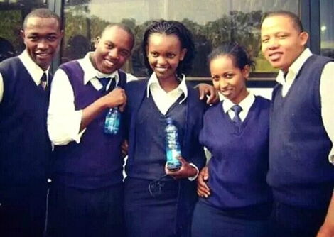 File image of Abel Mutua (2nd from left) with other members of the old cast of Tahidi High