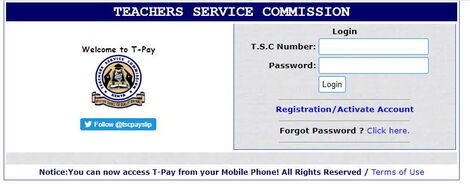 Log-in page for the TSC website.