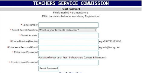 Password recovery on the TSC website