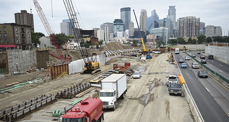 Construction on the 35W@94: Downtown to Crosstown mega-project in September 2017.