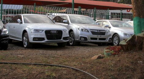 Vehicles parked at a yard in Nairobi, Kenya.