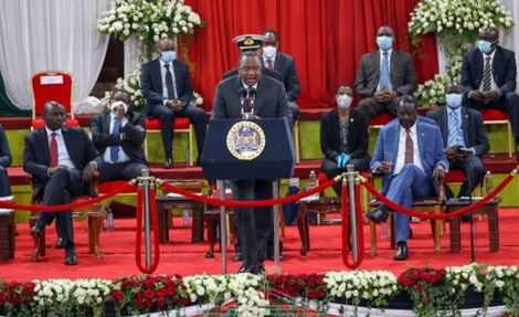 President Uhuru Kenyatta speaking at the BBI launch at Bomas of Kenya in Nairobi on October 26, 2020.