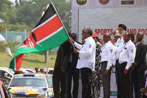 President Uhuru Kenyatta flags off the 2019 KCB Safari Rally at the Moi International Sports centre, Kasarani on July 5, 2019.