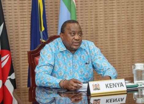 President Uhuru Kenyatta speaking on Thursday, April 8, at State House, Nairobi when he delivered the opening statement during a virtual town hall meeting of the OACPS.