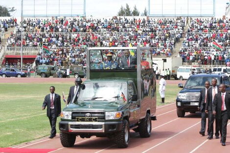 President Uhuru Kenyatta's open-top Toyota Landcruiser pictured at Nyayo Stadium on June 1, 2014.