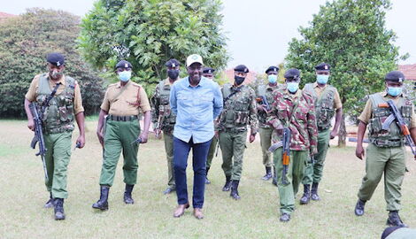 Deputy President William Ruto and security officers at his Karen Home in a past event.