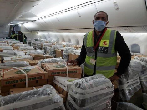 Horticultural products loaded onto a cargo plane for exports