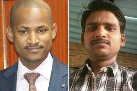 A collage of Embakasi East MP Babu Owino his lookalike