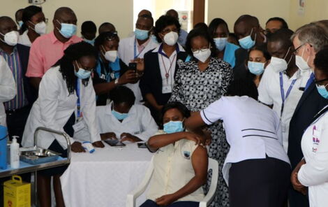 The first shots of the Covid-19 vaccines being administered in Kenya on March 5, 2021.