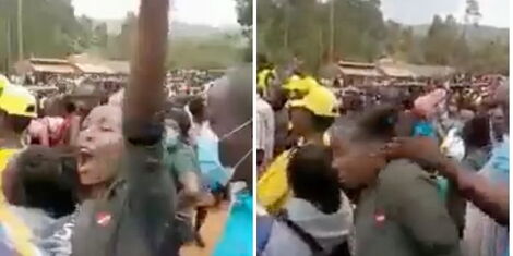 Photo collage of a screengrab of the woman who was slapped at a political rally in Kisii